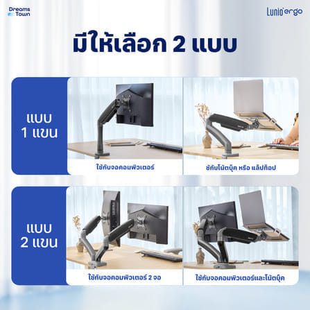 แขนจับจอ LUNIO ERGO MONITOR ARM CYBOT สีเทา 2 แขน หมุนได้360°_7
